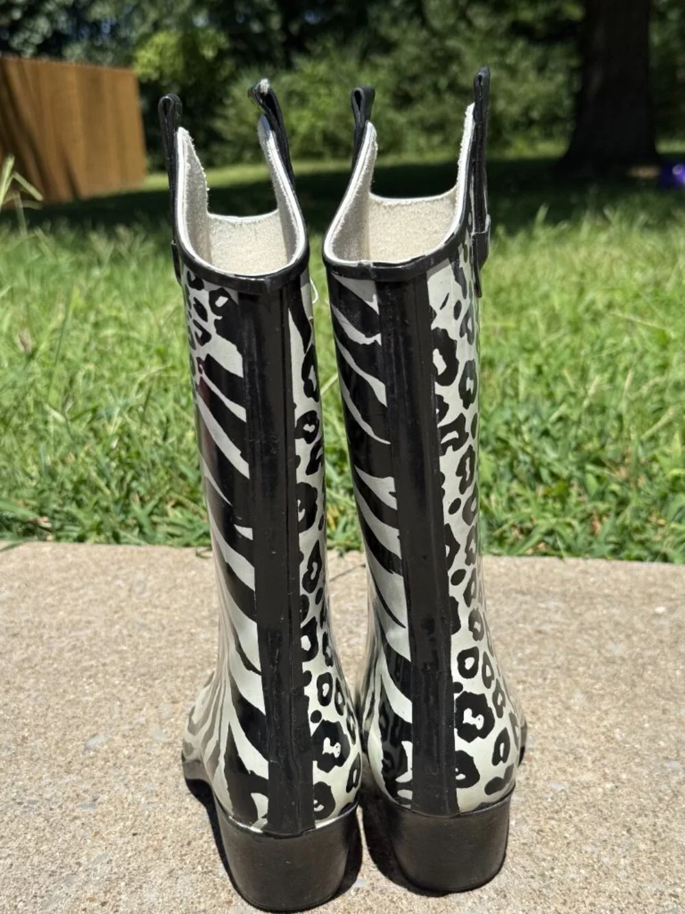 Womens 6 Zebra Leopard Rain Boots Western Cowgirl Y2K Animal Print Boots 4068